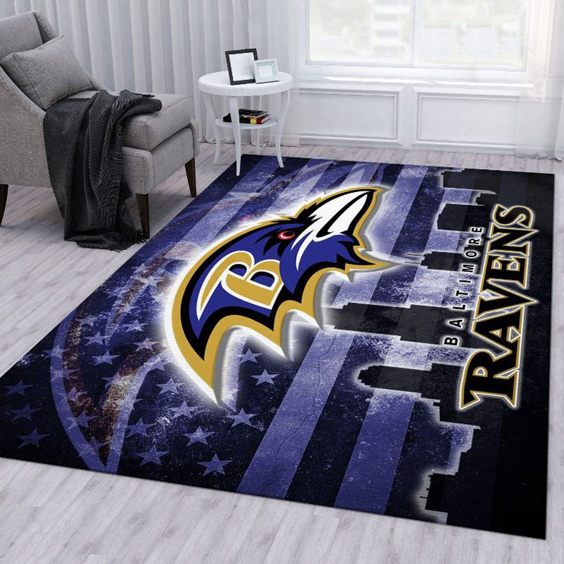 Baltimore Ravens Rug NFL Area Rug Dining Room Rug Indoor Outdoor Rug Rectangle Carpet