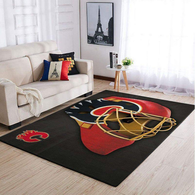 Calgary Flames Area Rug NHL Area Rug Dining Room Rug Indoor Outdoor Rugs Rectangle Carpet