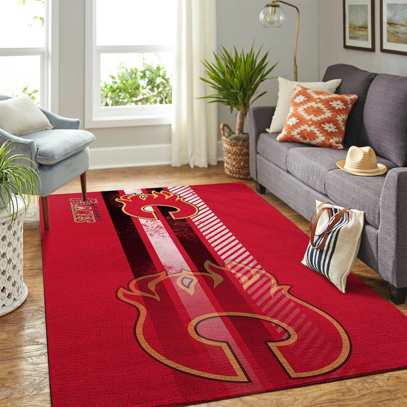 Calgary Flames Area Rug NHL Area Rug Dining Room Rug Indoor Outdoor Rug Rectangle Carpet