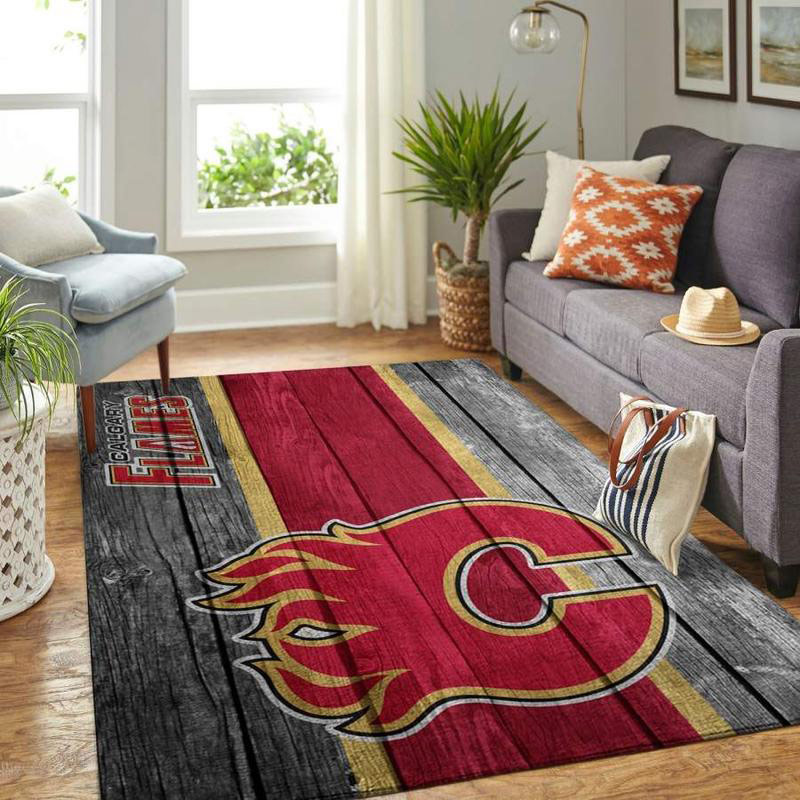 Calgary Flames Area Rug NHL Area Rug Dining Room Rugs Outdoor Rugs Rectangle Carpet