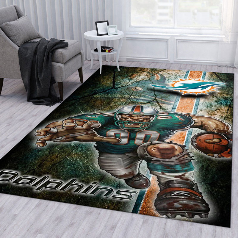 Miami Dolphins Area Rug NFL Area Rug Living Room Rug Outdoor Rug Rectangle Carpet