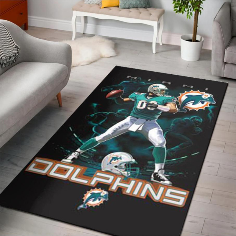 Miami Dolphins Area Rug NFL Area Rug Dining Room Rugs Indoor Rug Rectangle Carpet