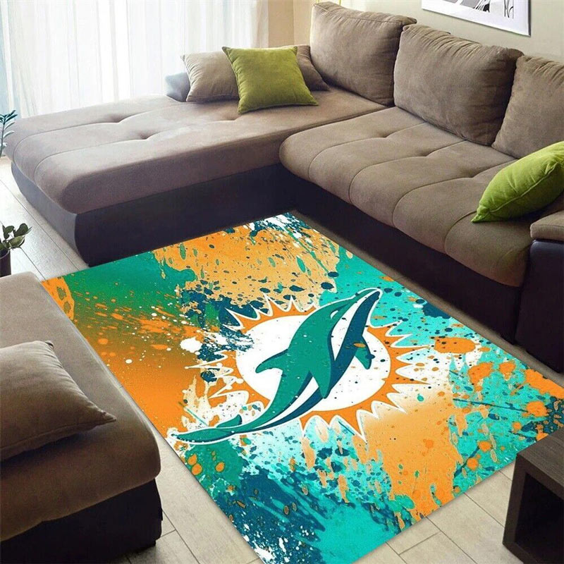 Miami Dolphins Area Rug NFL Area Rug Dining Room Rugs Indoor Outdoor Rugs Rectangle Carpet