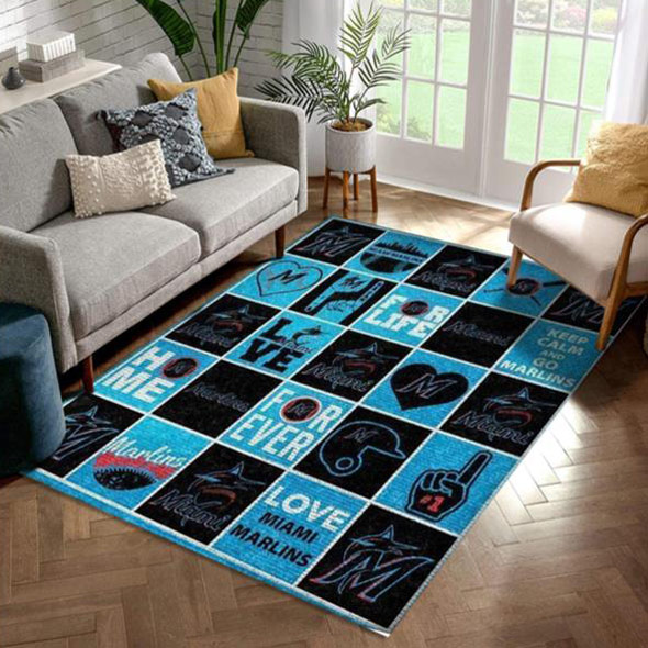 Miami Marlins Rug MLB Area Rug Living Room Area Rug Indoor Outdoor Rug Rectangle Carpet