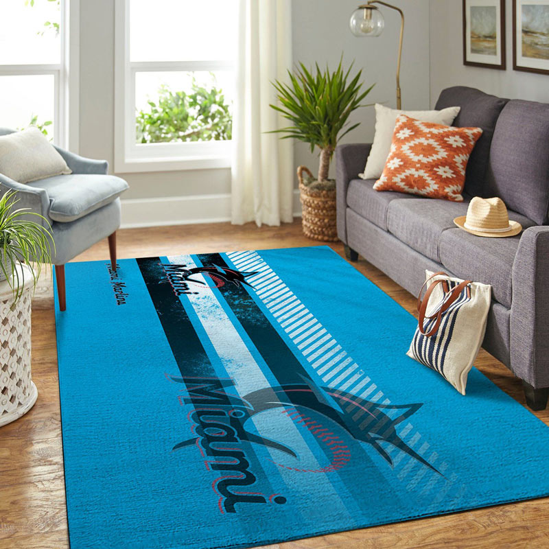 Miami Marlins Rug MLB Area Rug Dining Room Rug Indoor Rugs Rectangle Carpet