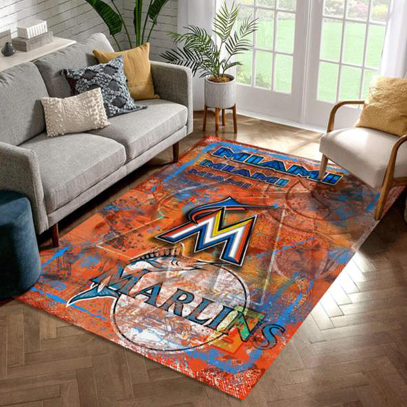 Miami Marlins Area Rug MLB Area Rug Dining Room Rug Indoor Outdoor Rugs Rectangle Carpet
