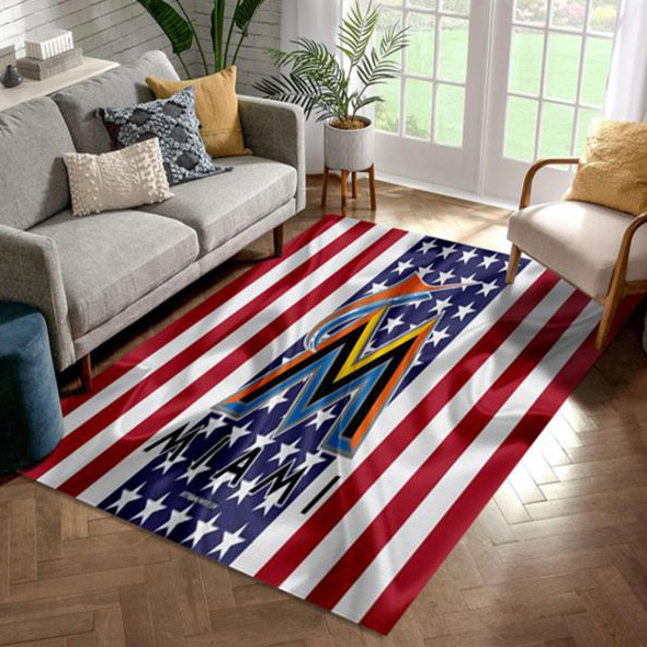 Miami Marlins Area Rug MLB Area Rug Bedroom Area Rug Indoor Outdoor Rugs Rectangle Carpet