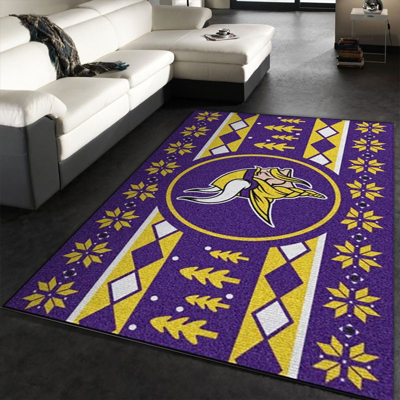 Minnesota Vikings Rug NFL Area Rug Dining Room Rug Indoor Outdoor Rug Rectangle Carpet