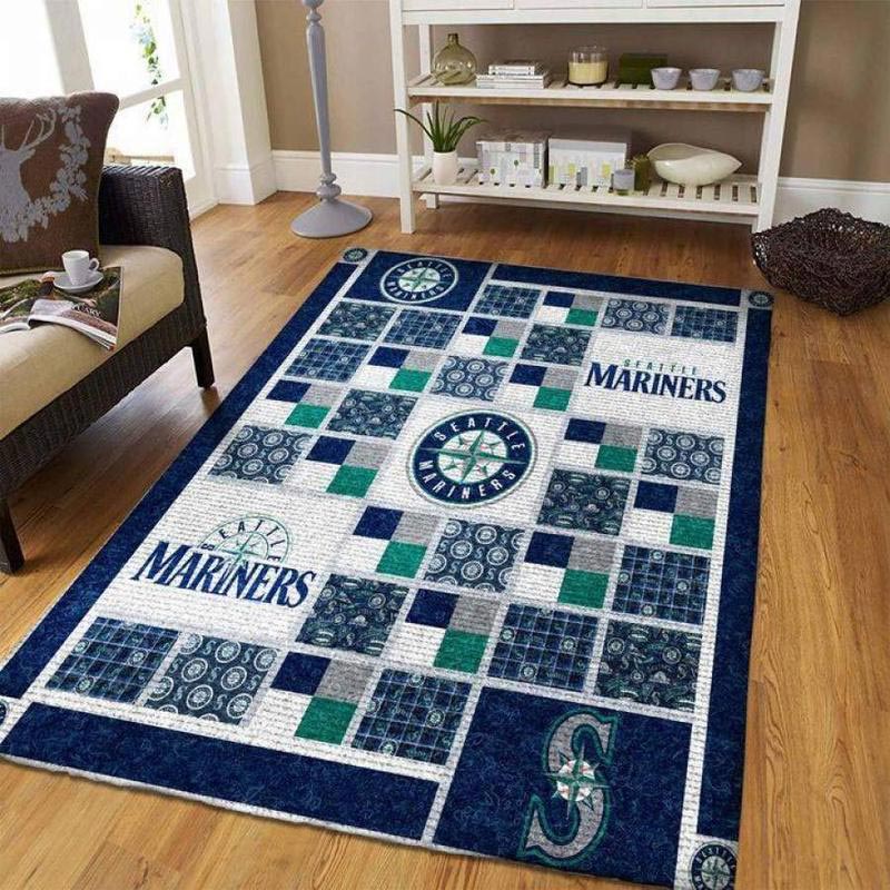 Seattle Mariners Area Rug MLB Area Rug Dining Room Rugs Indoor Outdoor Rug Rectangle Carpet